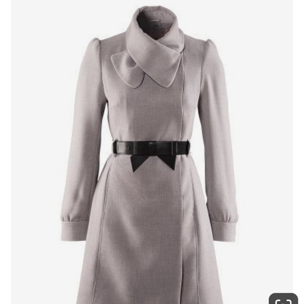 h&m gray coat with bow belt